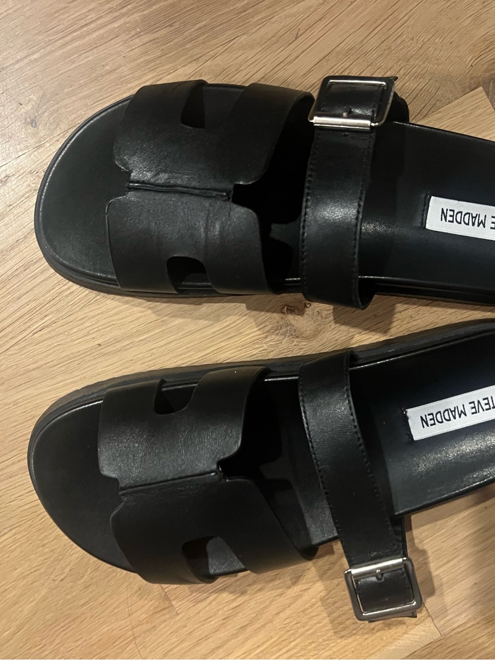 Steve Madden Black Buckle Slide Sandals